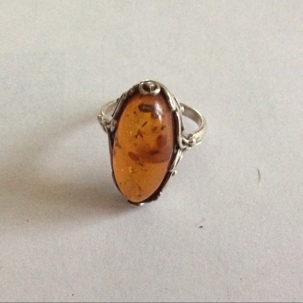 Genuine Amber and silver ring